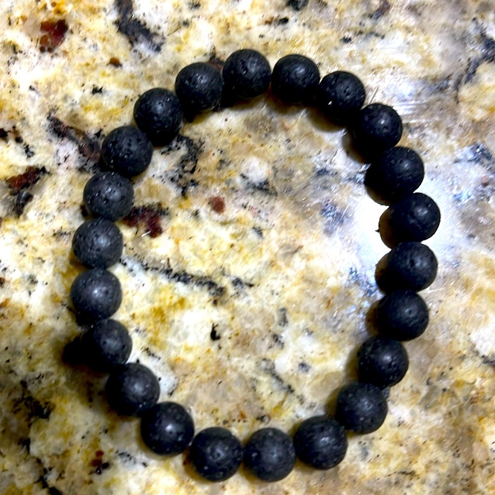 Lava Stone Gemstone Bracelet - Crystal Stone Beaded Bracelets black lava uni